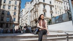 woman traveling in city