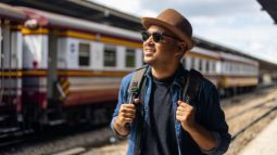 young man at a train station